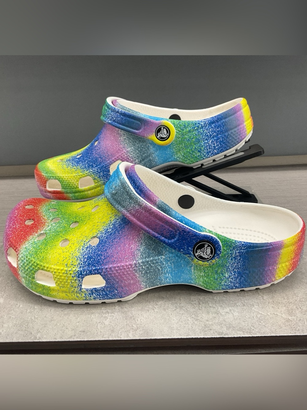 CROCS Classic Clog in Rainbow Gradient Spray Dye New Without Tags